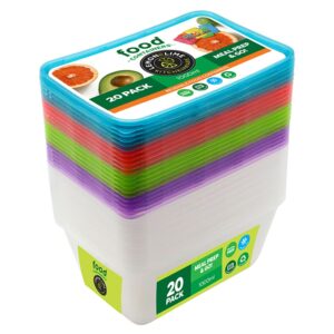 Lemon & Lime Reusable Rectangle Containers 1000ml Coloured Lids 20 Pack