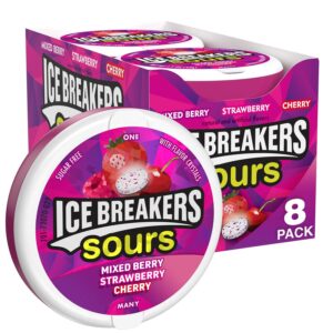 Ice Breakers Sours Sugar Free Mints, Mixed Berry, Strawberry, Cherry - 8 Ct