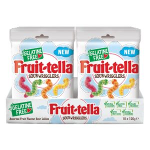 Fruit-tella Sour Wrigglers, Vegan & Gluten Free 120g (Box of 10)
