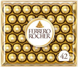Ferrero Rocher Pralines, Gifts for Women and Men, Covered in Milk Chocolate and Nuts, Box of 42 (525g)
